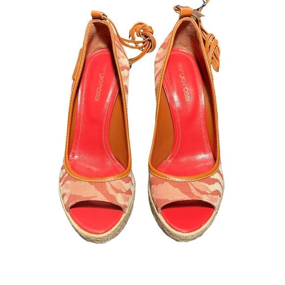 NIB Sergio Rossi Tiger Print Canvas Wedge Sandals - Picture 5 of 14